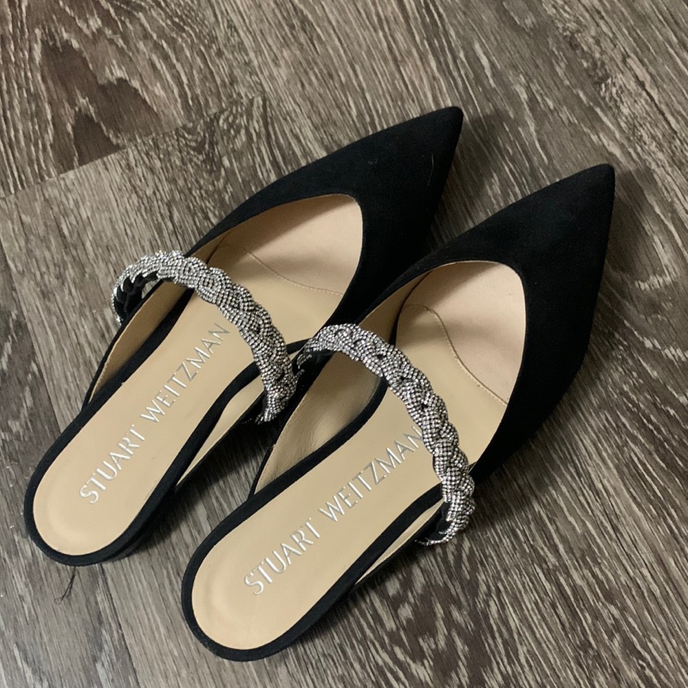 Stuart Weitzman Addison Pointed Toe Suede Mules